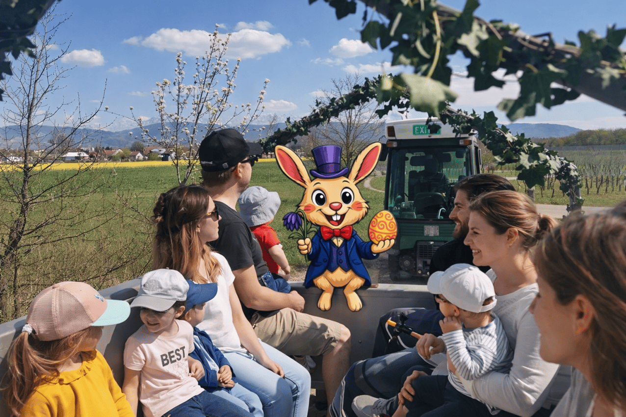 Chasse aux oeufs en tracteur, atelier et dégustation de vins à Soral